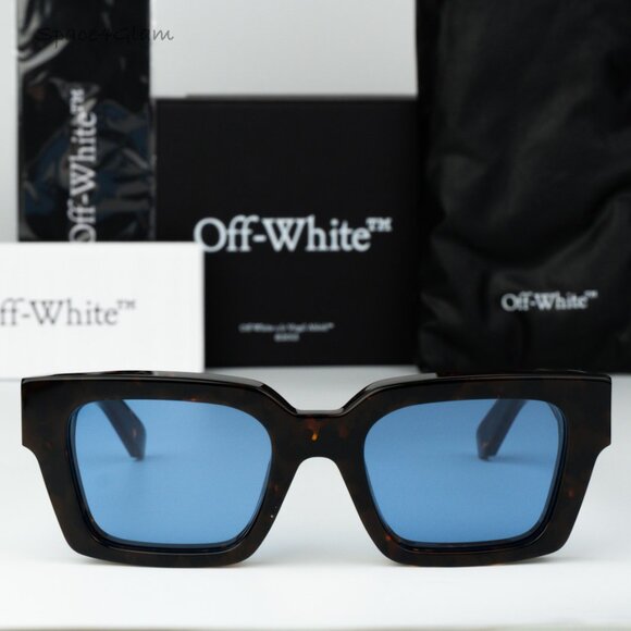 Off-White Men Sunglasses Havana Blue Square OERI008 VIRGIL 6045 NEW AUTHENTIC - Picture 1 of 11